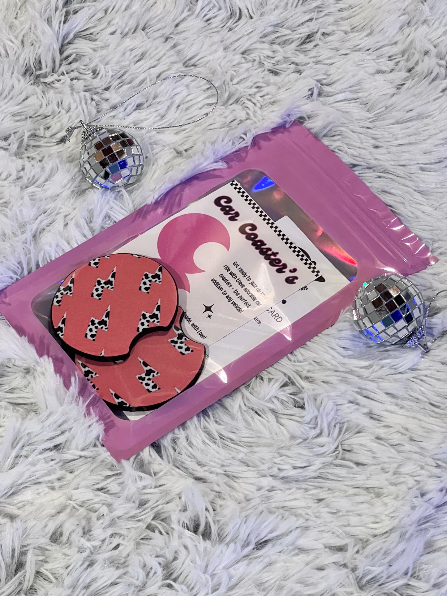 Car Coasters- Cow Print/Lighting Bolt